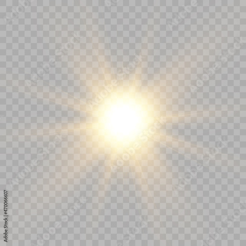 Warm sun on a transparent background. Vector illustration.