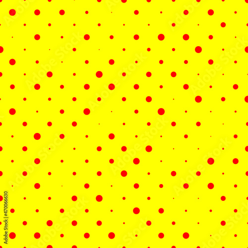 Pop art, red yellow comic effect background. Random dots, dotted, circles pattern, texture element. 1960s, 1970s Andy Warhole, Roy Lichtenstein art style backdrop