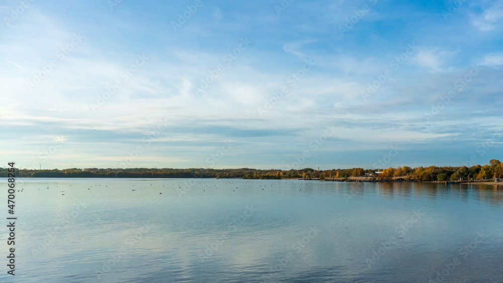 Soft clouds above the Cospudener Lake in Leipzig