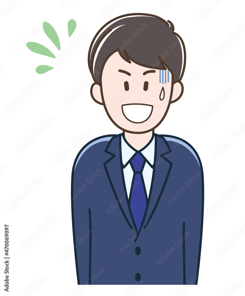 緊張している若いビジネスマンのイラスト 緊張している若いビジネスマンのイラスト