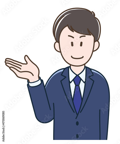 案内する若いビジネスマンのイラスト