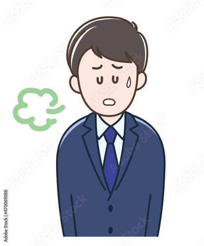 ため息をついて困る若いビジネスマンのイラスト