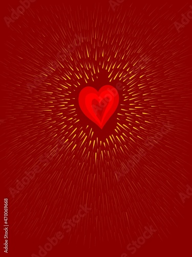 Cuore raggiante su sfondo rosso photo