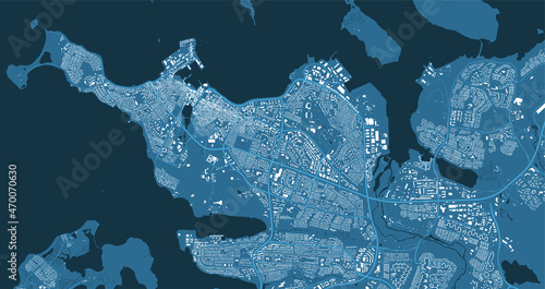 Detailed blue vector map poster of Reykjavik city, linear print map. Skyline urban panorama.