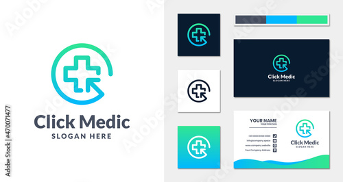 Click medical logo with linear style and business card template