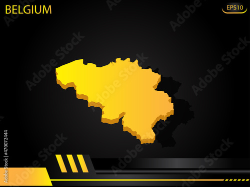 isometric map yellow of Belgium on background yellow black frame design innovation concept. for text and message artwork design.Vector Illustration.