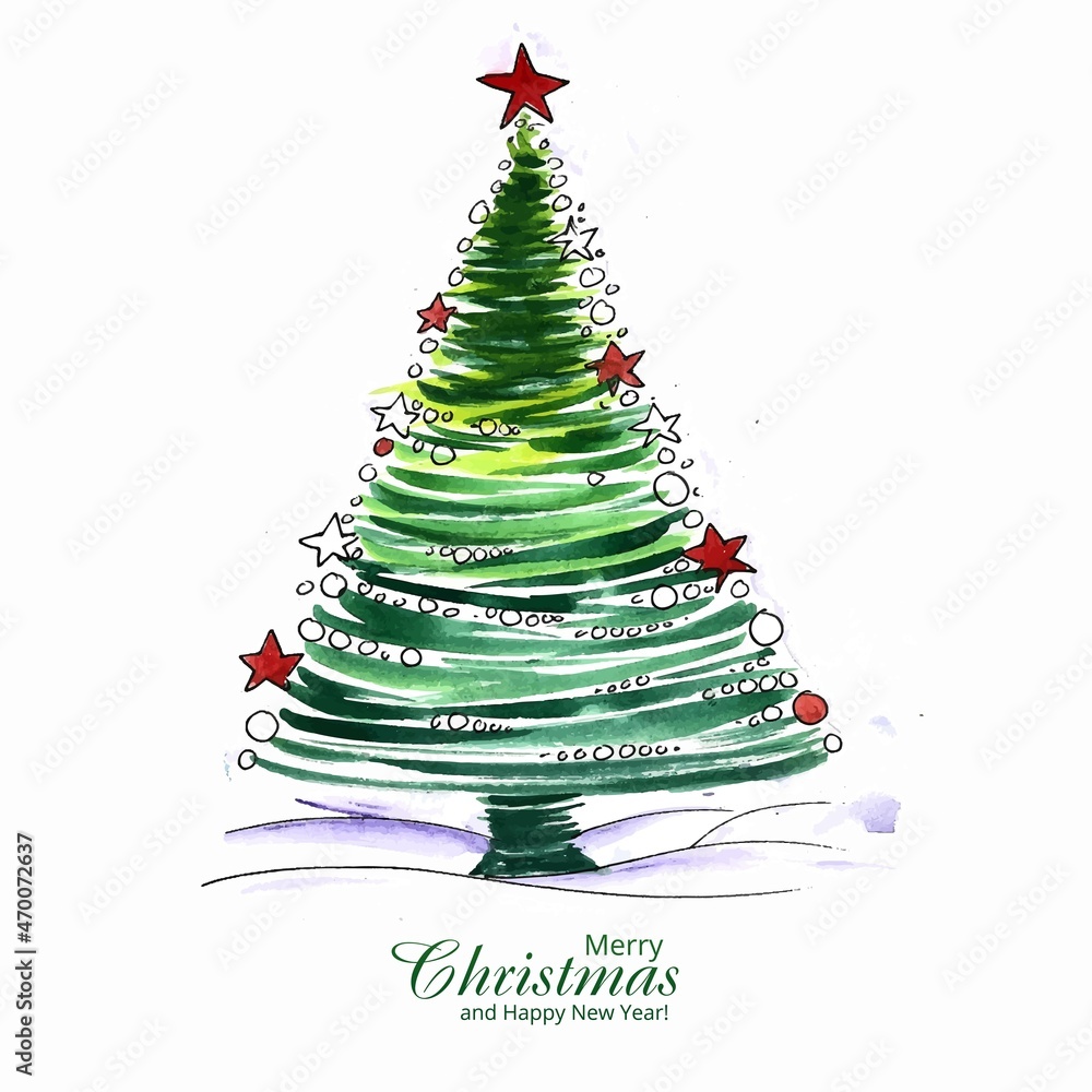 Artistic christmas line tree greeting card design Artistic christmas line tree greeting card design