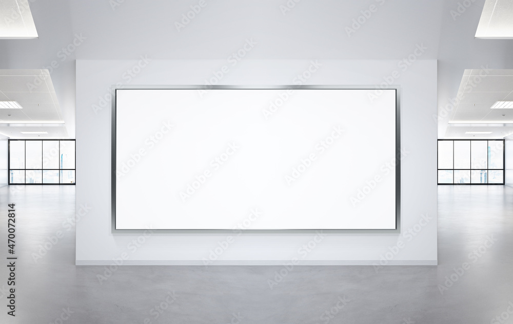 Panoramic frame Mockup hanging on office wall. Mock up of a billboard in modern company interior Panoramic frame Mockup hanging on office wall. Mock up of a billboard in modern company interior
