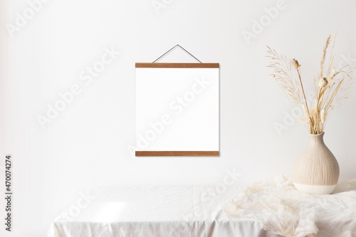 Poster hanger 4x4 mockup on white wall