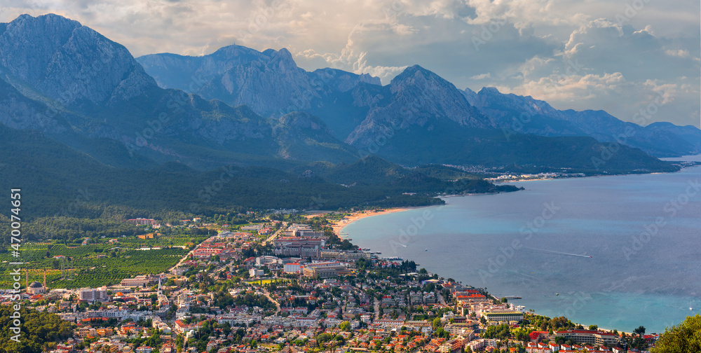 Aerial viewhotels on the Mediterranean coast on the Turkish Riviera in the vicinity of Kemer