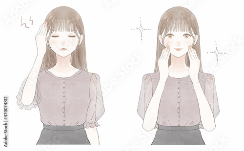 頭痛に悩まされる女性のビフォーアフター