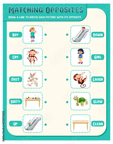 Matching opposite words worksheet template