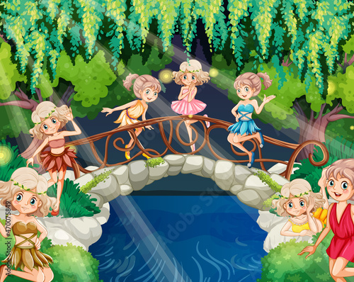 Cute fairies in fantasy forest