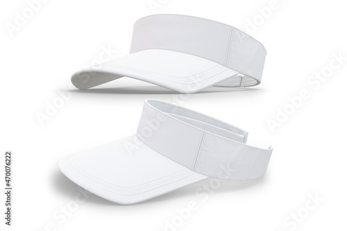Blank white and black visor plain hat mockup isolated on a white background. 3d rendering. photo