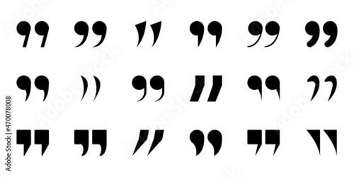 Double Comma Silhouette Signs of Quote Icons. Set of Quotation Mark Icon. Black Quotation Signs on White Background. Punctuation Symbol of Speech. Isolated Vector Illustration photo