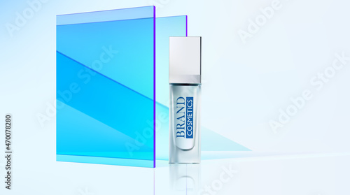 Product cosmetic with Transparent glass plates blue . Mockup of realistic 3d cosmetics products . Realistic vector illustration .