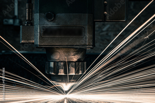 Obraz na płótnie Laser, precyzyjne cięcie laserowe metalu. Efekty świetlne podczas cięcia laserowego. w salonie