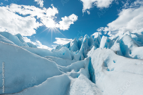 Layers of snowy ice formations of the Perito Moreno Glacier