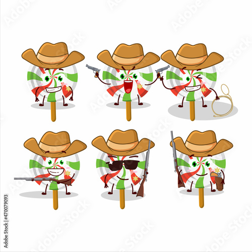 Cool cowboy twirl candy cartoon character with a cute hat