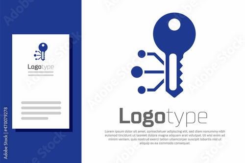 Blue Cryptocurrency key icon isolated on white background. Concept of cyber security or private key, digital key with technology interface. Logo design template element. Vector