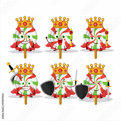 A Charismatic King twirl candy cartoon character wearing a gold crown