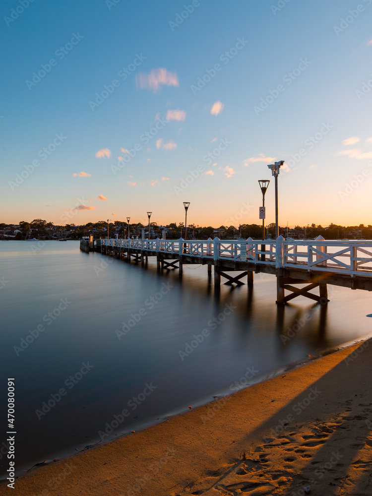 Beautiful jetty along Parramatta River at sunrise time.