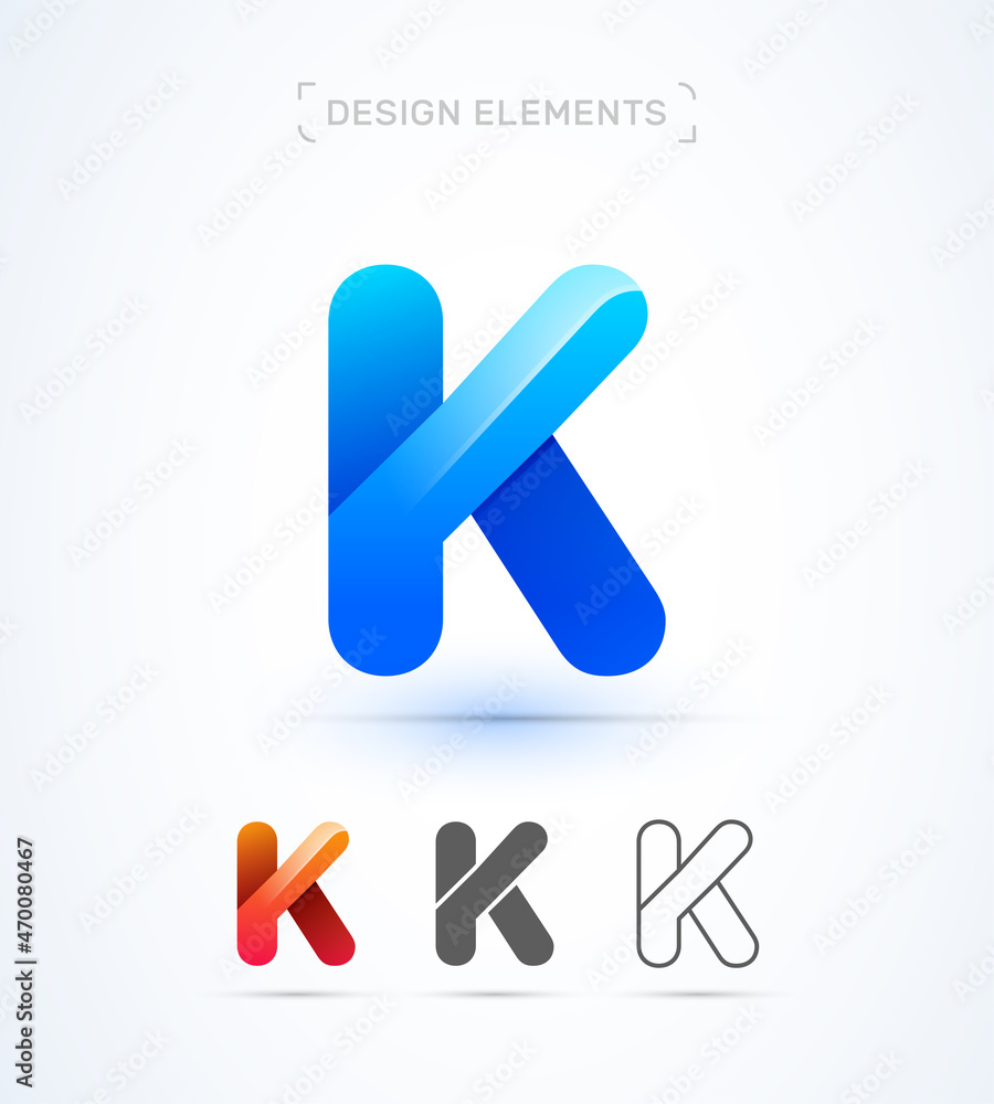 Vector letter K logo design template. 3d, flat and line styles Vector letter K logo design template. 3d, flat and line styles