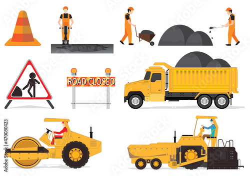 Set of workers change the alphalt.