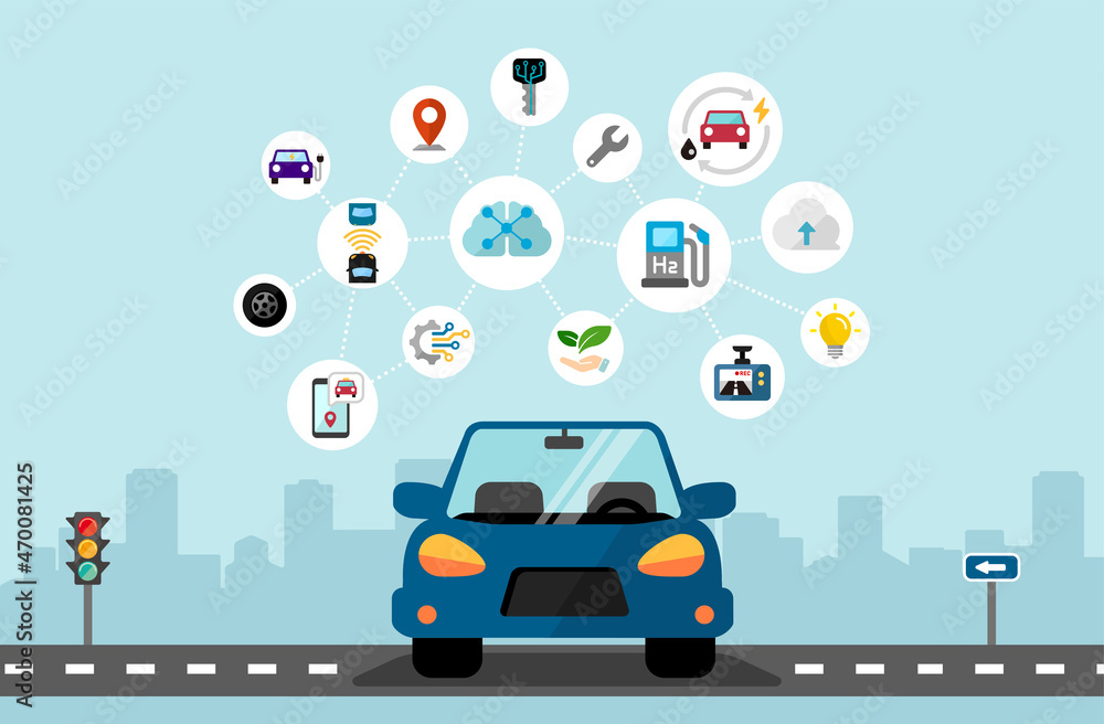 Smart car concept vector banner illustration Smart car concept vector banner illustration