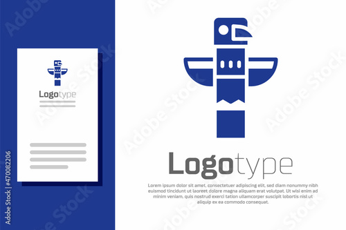 Blue Canadian totem pole icon isolated on white background. Logo design template element. Vector