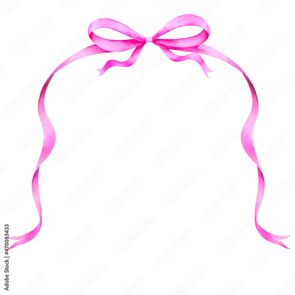 Watercolor of pink ribbon border, frame with clipping path. Happy Birth Day, Party, Congratulations, Wedding card.