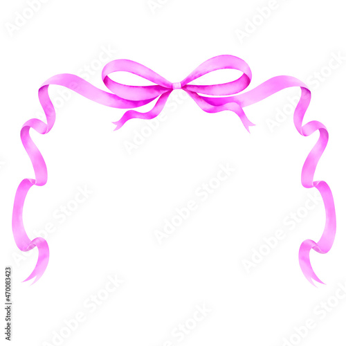 Watercolor of pink ribbon border, frame with clipping path. Happy Birth Day, Party, Congratulations, Wedding card.