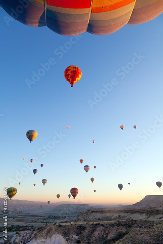 Balloons flight in Goreme, Cappadocia, Turkey at sunrise