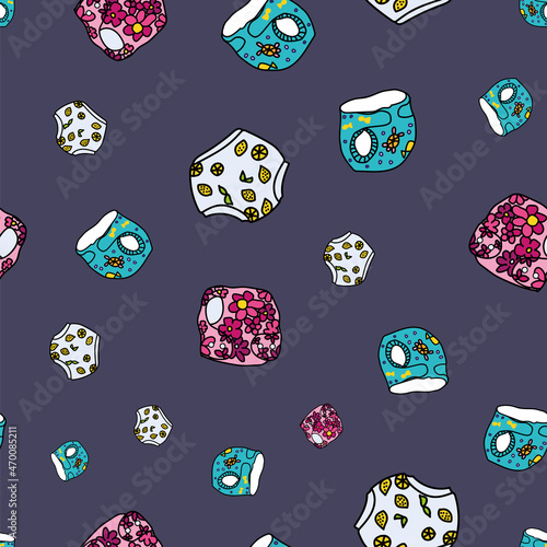 Vector Blue Baby cloth diapers seamless background pattern