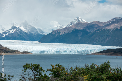 View of Perito Moreno Glacier and the snowy peaks of the mounatins