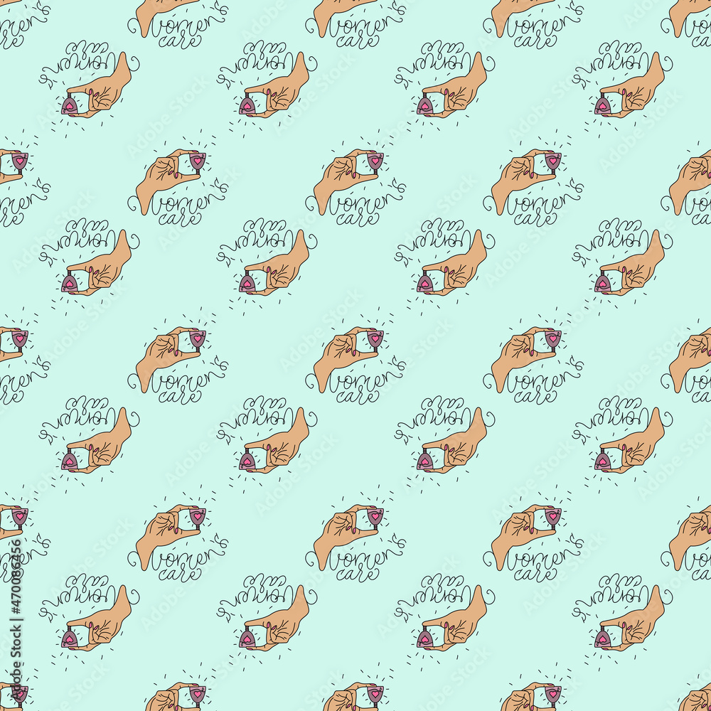 Seamless pattern of women health in menstrual period with calligraphy inscription. Seamless pattern of women health in menstrual period with calligraphy inscription.