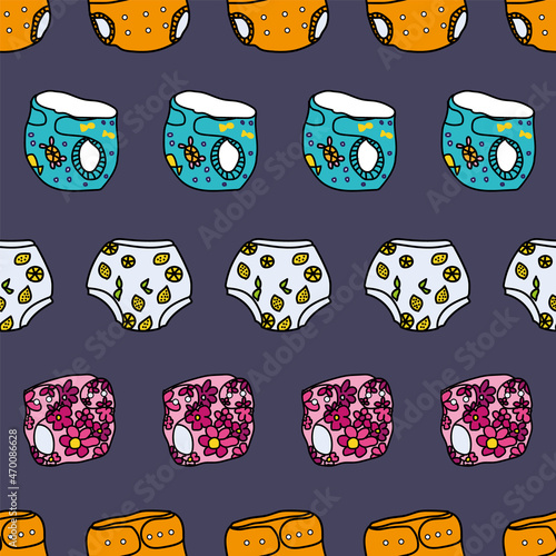 Vector Blue Cute Baby cloth diapers seamless background pattern