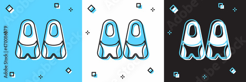 Set Rubber flippers for swimming icon isolated on blue and white, black background. Diving equipment. Extreme sport. Diving underwater equipment. Vector