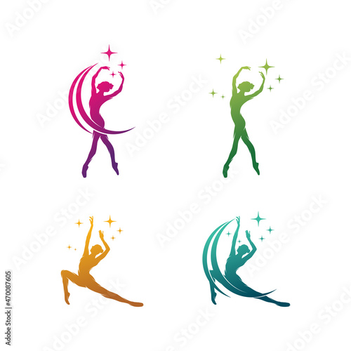 Young gymnast woman dance with ribbon logo