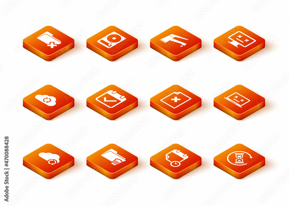 Set Cloud sync refresh, Delete folder, , Calendar with check mark, and clock and file document icon. Vector Set Cloud sync refresh, Delete folder, , Calendar with check mark, and clock and file document icon. Vector