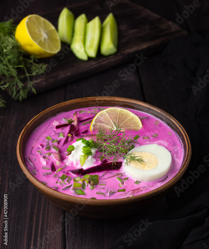 Holodnik - traditional Lithuanian (Russian, Ukrainian, Belorussian, Polish) cold beetroot soup photo