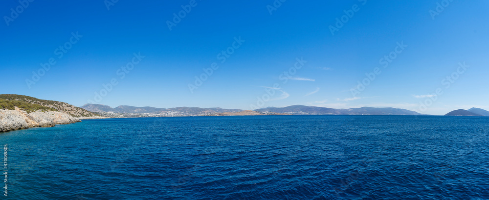 Panoramic landscape photo with a view of the sea and mountains in far Turkey.