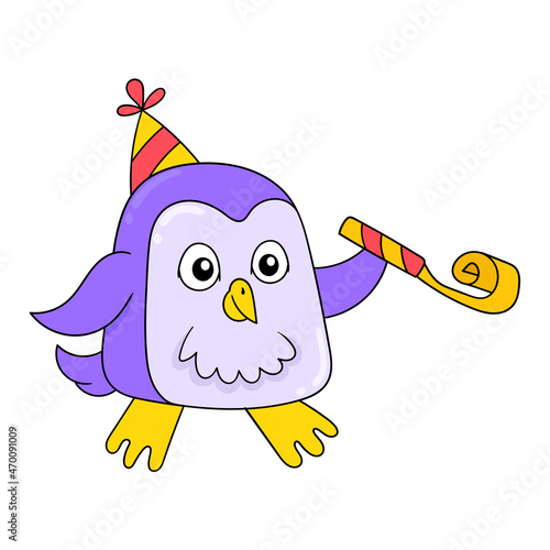 cute animal penguin is having a happy party, doodle icon image kawaii