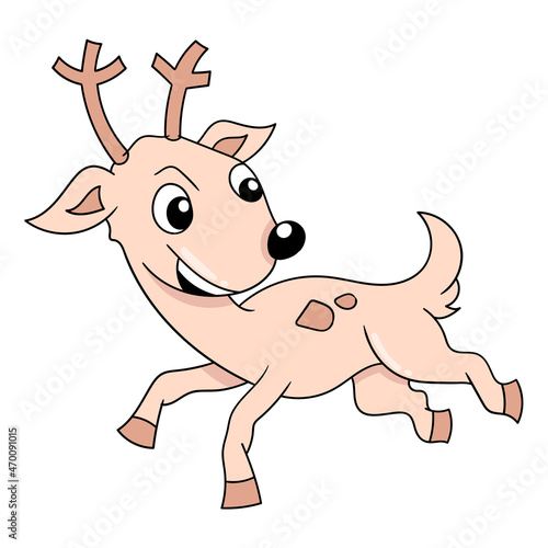 happy face deer running, doodle icon image kawaii