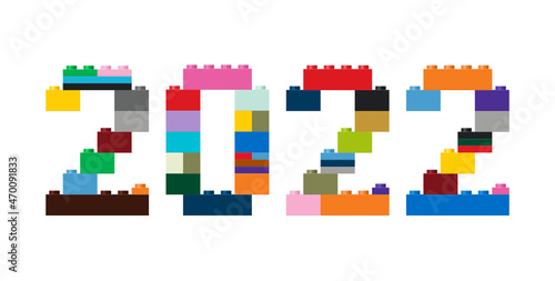 Vector illustration of the number 2022 in construction colored bricks photo