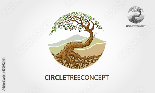 Circle Tree Concept Vector Logo Template. Tree and mountain vector design elements original, that were created to highlight the growth, travel, spirit, mountain and lifestyle. 
