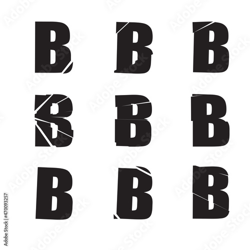 Textured letter B. Shattered, fractured, broken alphabet series