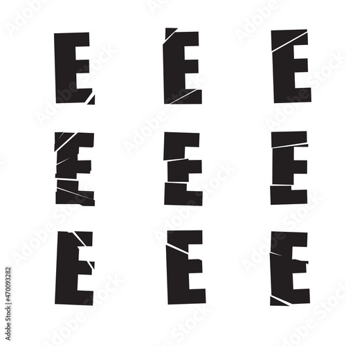 Textured letter E. Shattered, fractured, broken alphabet series