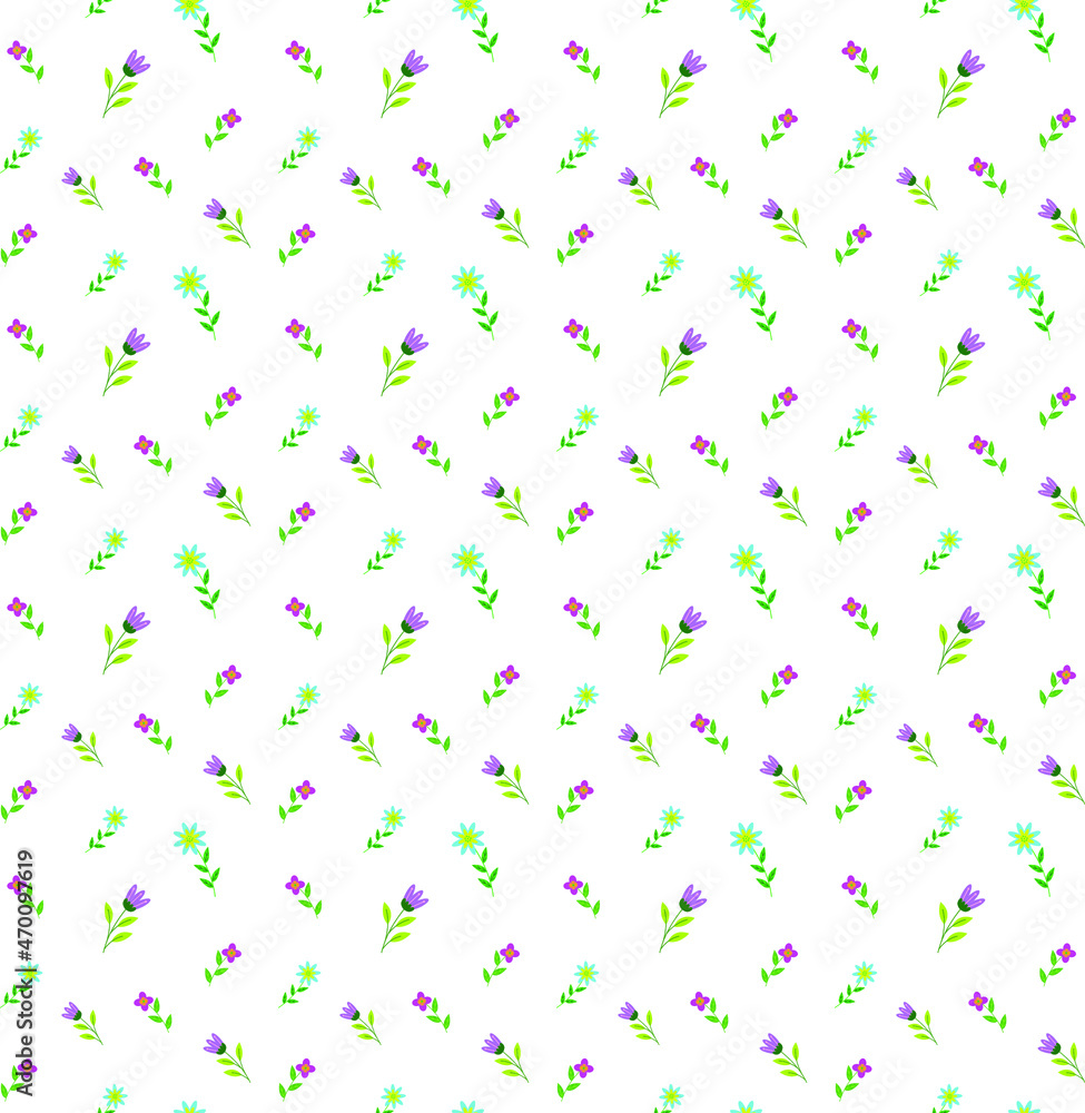 Small flowers on a white background, seamless pattern, texture for wallpaper and fabric, vector illustration
