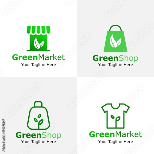 set logo green market vector design template illustration